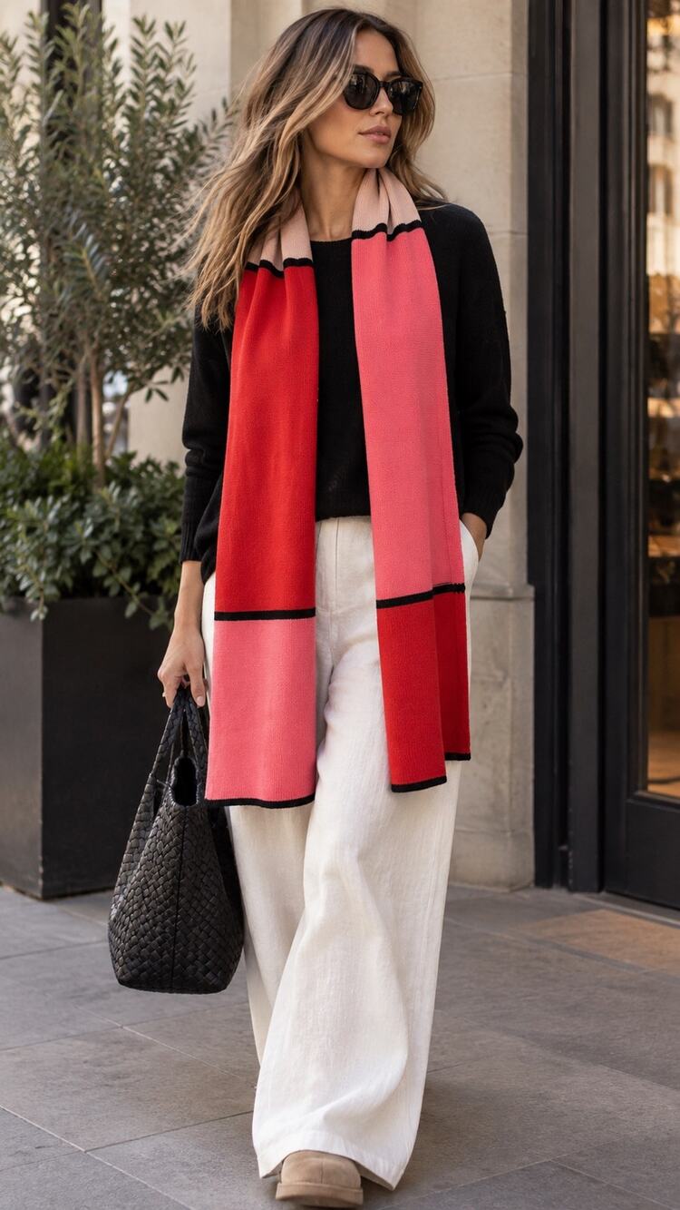 Kate Spade Mondrian Colorblock Scarf Pink Red Black Wool NWT $78